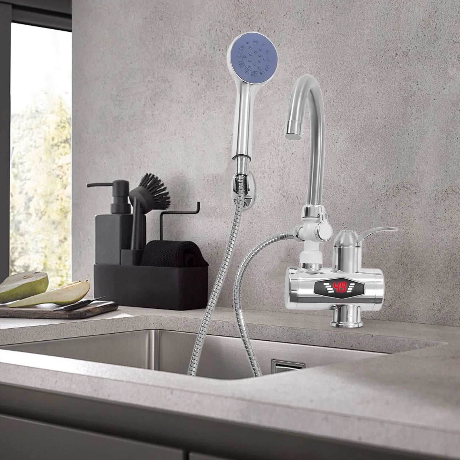 Electric Shower Water Heater Instant Hot Water Faucet 360° Rotating Fast Heating Tap Tankless with LED Display 3000W