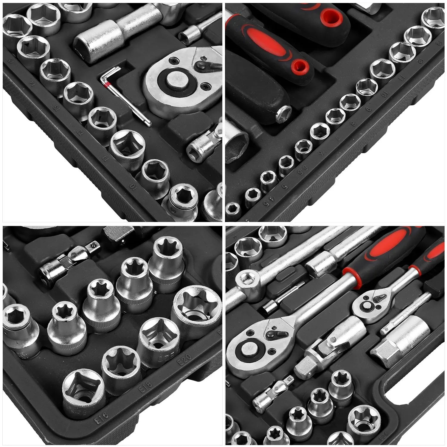 108-Piece Socket Spanner Set Cr-V Ratchet Wrench Set Ratchet Box with 1/4 &1/2 Inch 72 Teeth Reversible Ratchet Hexagonal Socket