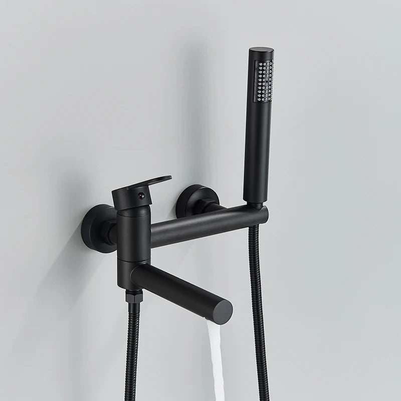 Matte Black Bathtub Faucet Swivel Spout Shower Faucet Wall Mounted Hot Cold Water Mixer For Bathroom Chrome Bath Shower Faucet