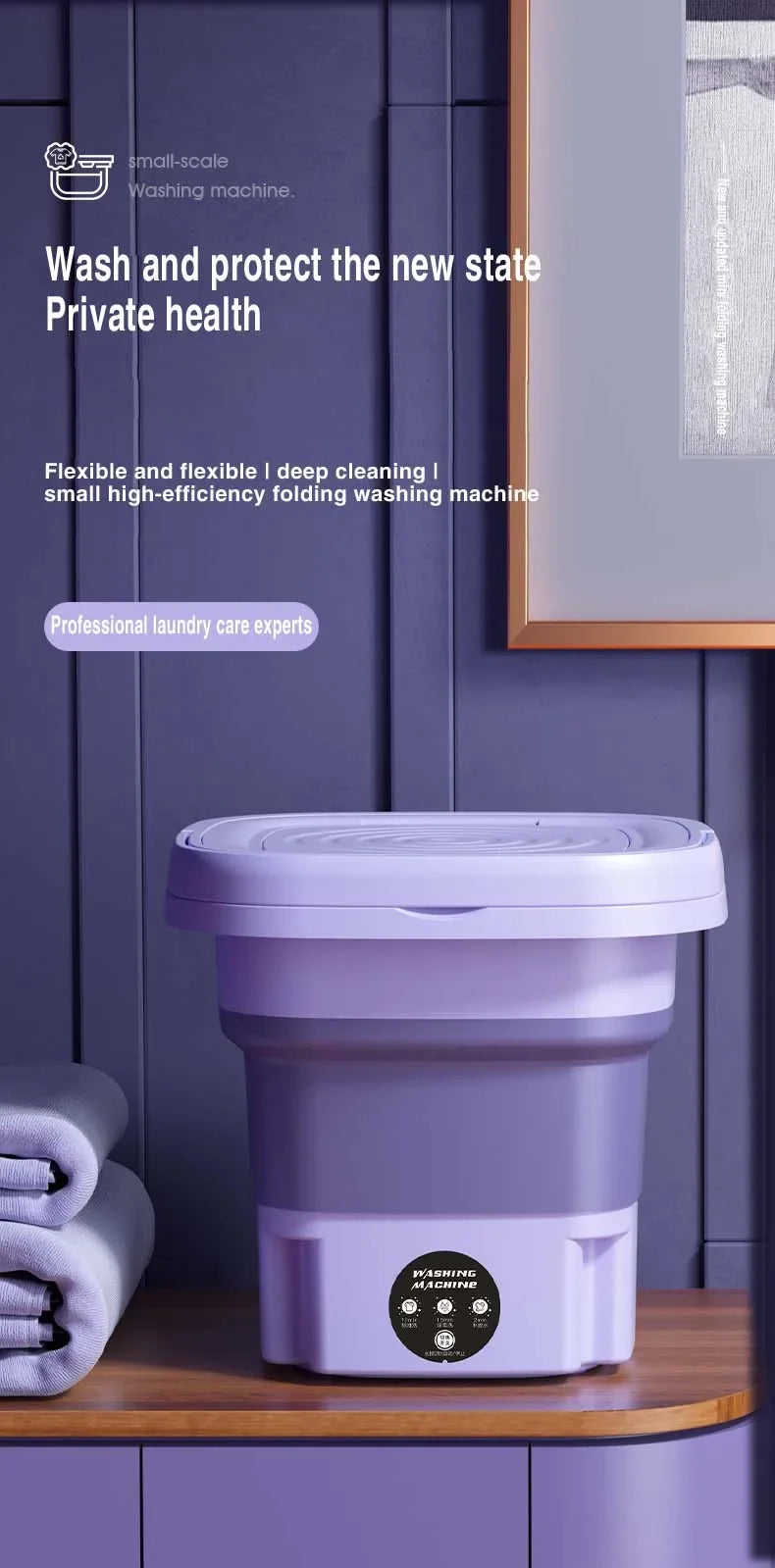 Tidesmit 8L foldable portable washing machine with spin dryer for laundry in apartments, travel, and baby clothes.