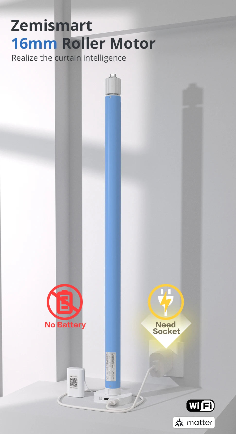 Tidesmit 28mm Smart Roller Shade Motor - Matter Over WiFi Compatible Tidesmit