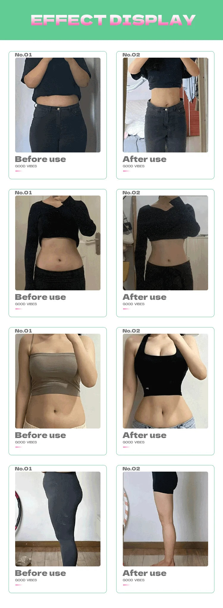 Before and after results of LLLT light therapy fat burning device for body slimming and weight loss treatment.