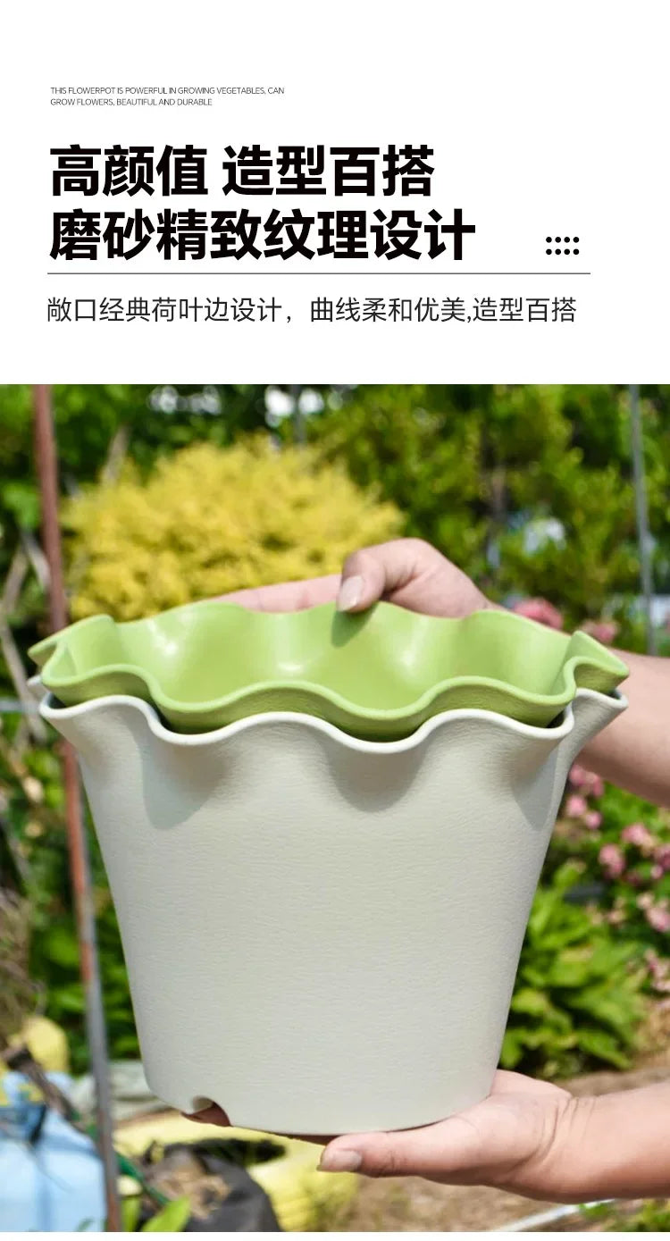 Flower Pot Lotus Leaf Edge Household Thickened Plastic Indoor Balcony Lily Wind and Wave Edge Pot 2pcs (Flower Pots Bases)