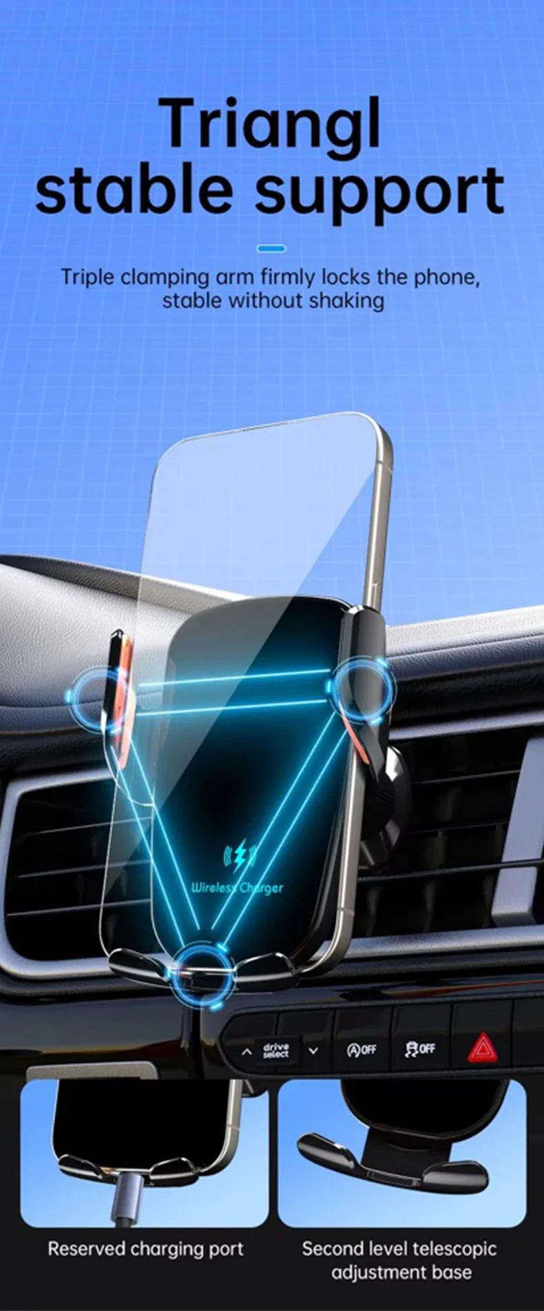 Wireless Car Charger Vent Mount - Qi Certified Fast Charging Tidesmit
