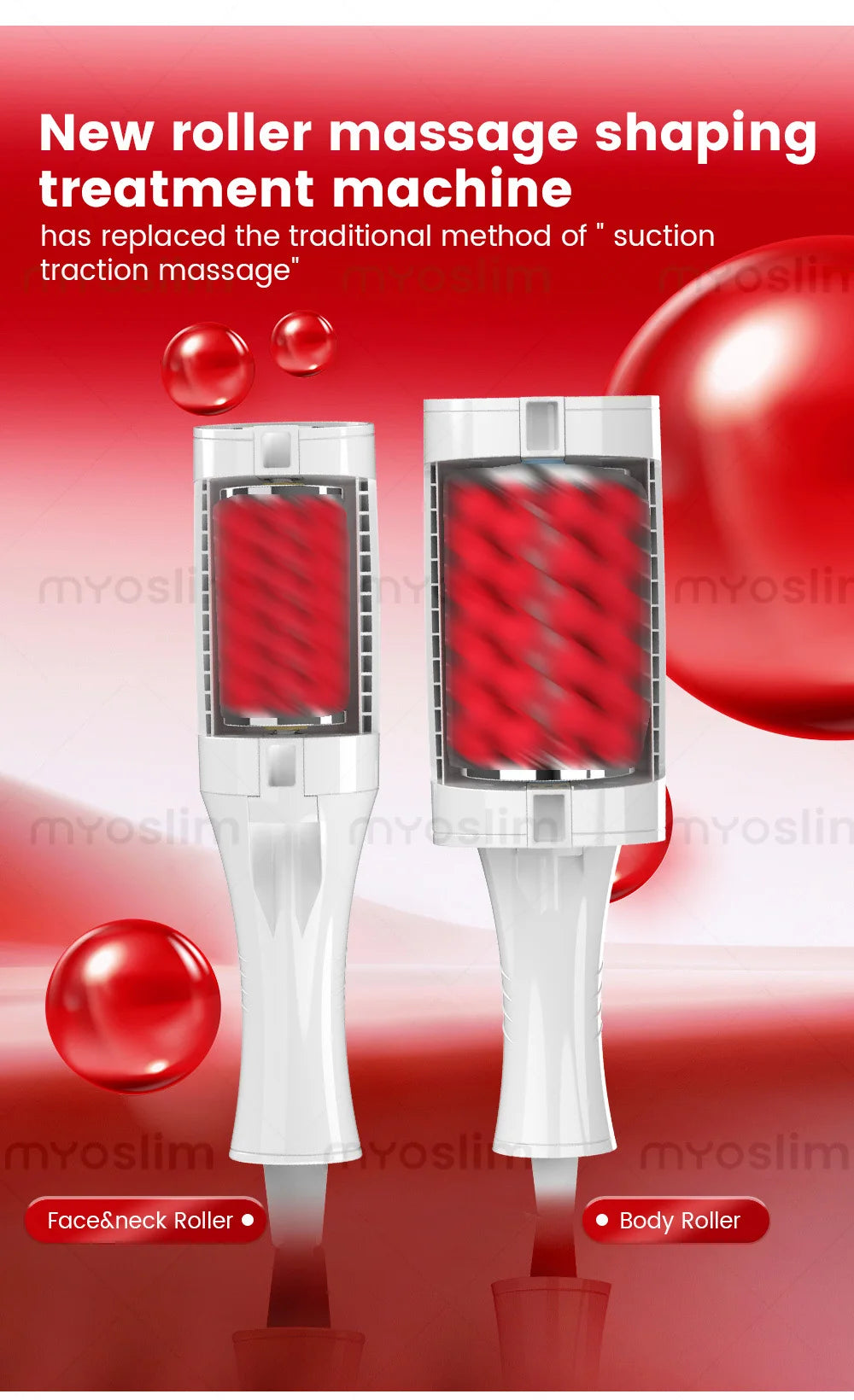 White handheld EMS inner ball roller machines for body sculpting, cellulite reduction, and facial massage.