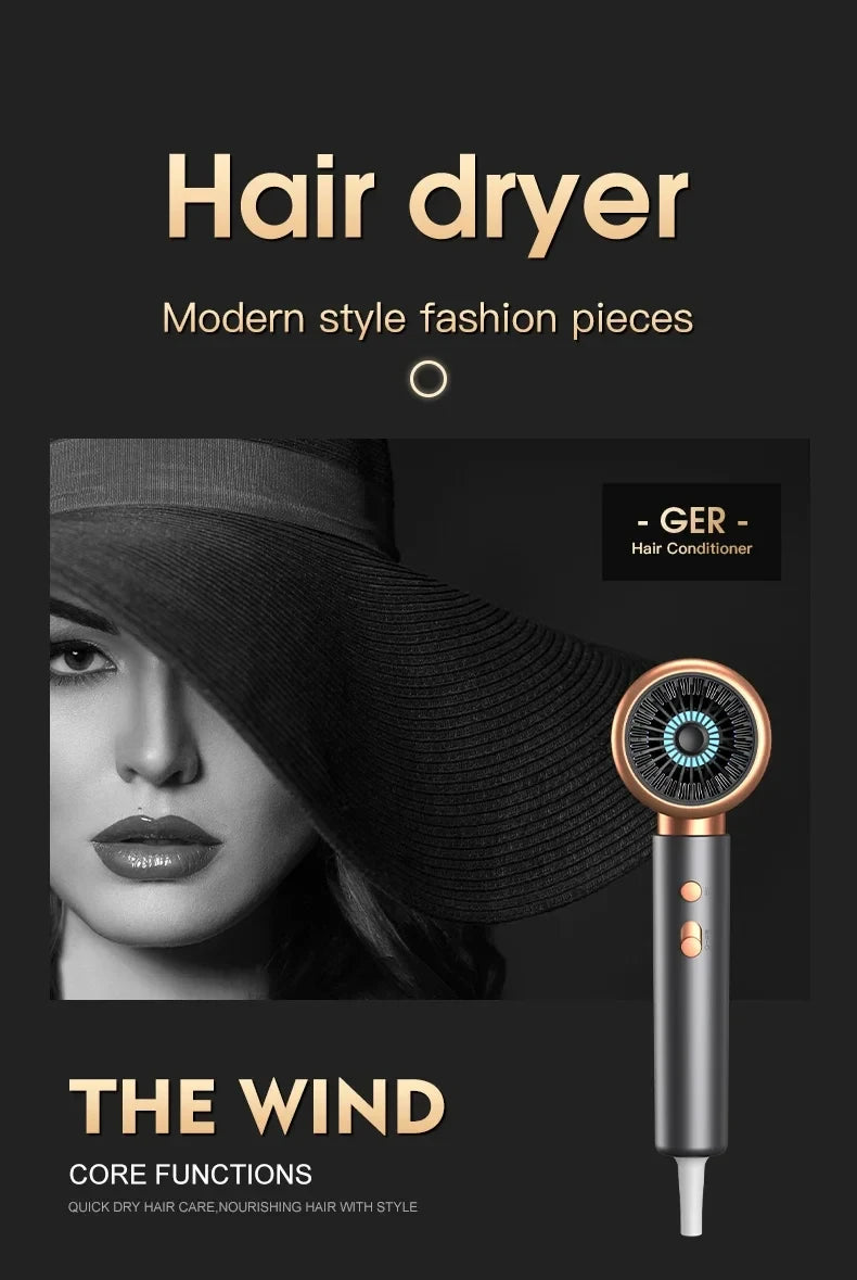 HOMEFISH 2000W ionic hair dryer in grey and rose gold with 5 speeds for professional salon styling at home.
