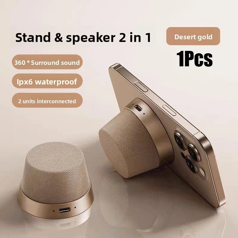 Desert gold sleep aid sound machine with charging port, used as a phone stand for better sleep and relaxation.