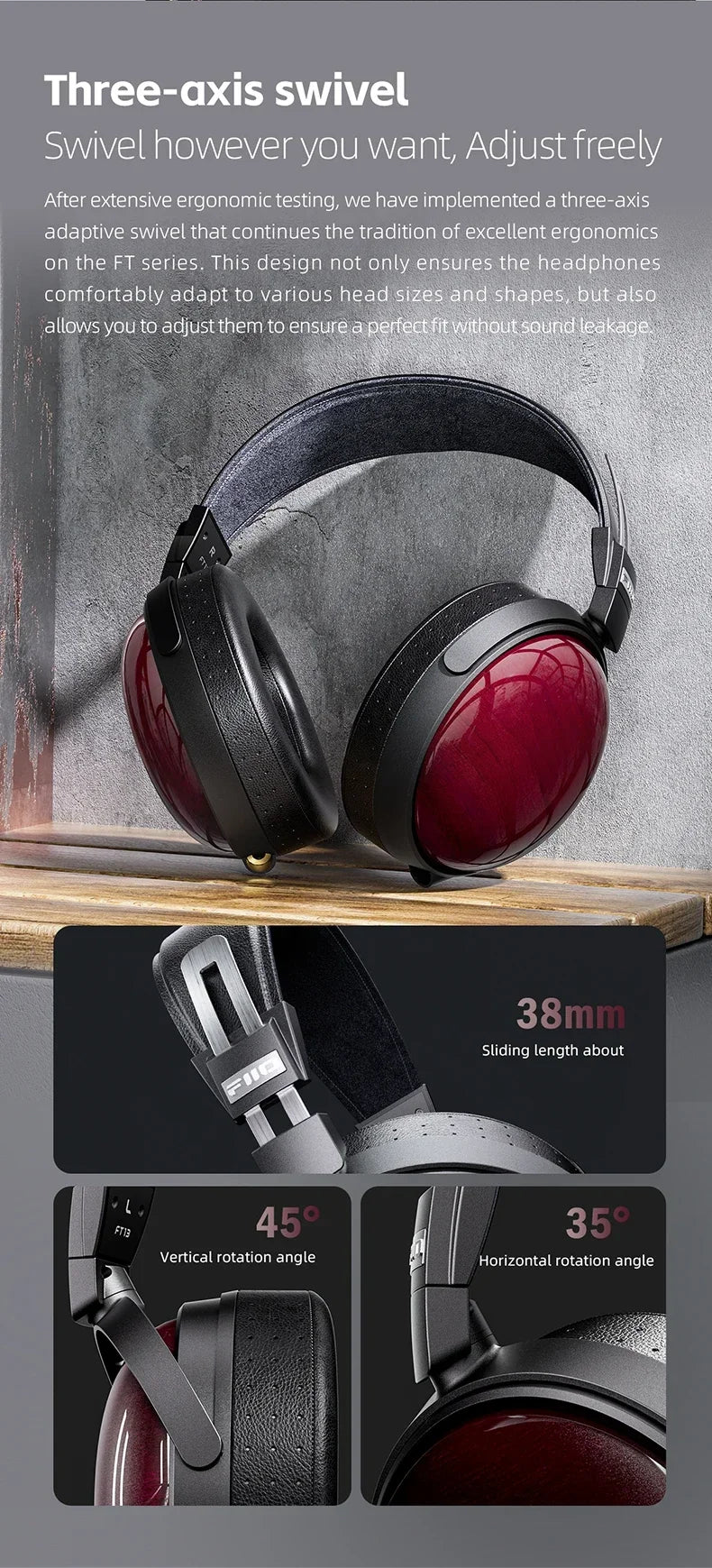 FiiO FT13 Closed-Back Audiophile Headphones in Purpleheart Wood Tidesmit