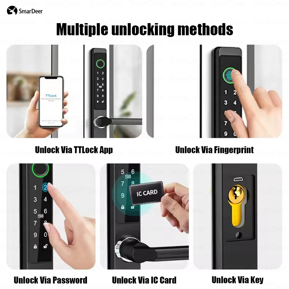 SmarDeer IP65 Waterproof Sliding Door Smart Lock，Tuya WiFi Broken Bridge Aluminum Sliding Door  Fingerprint Lock
