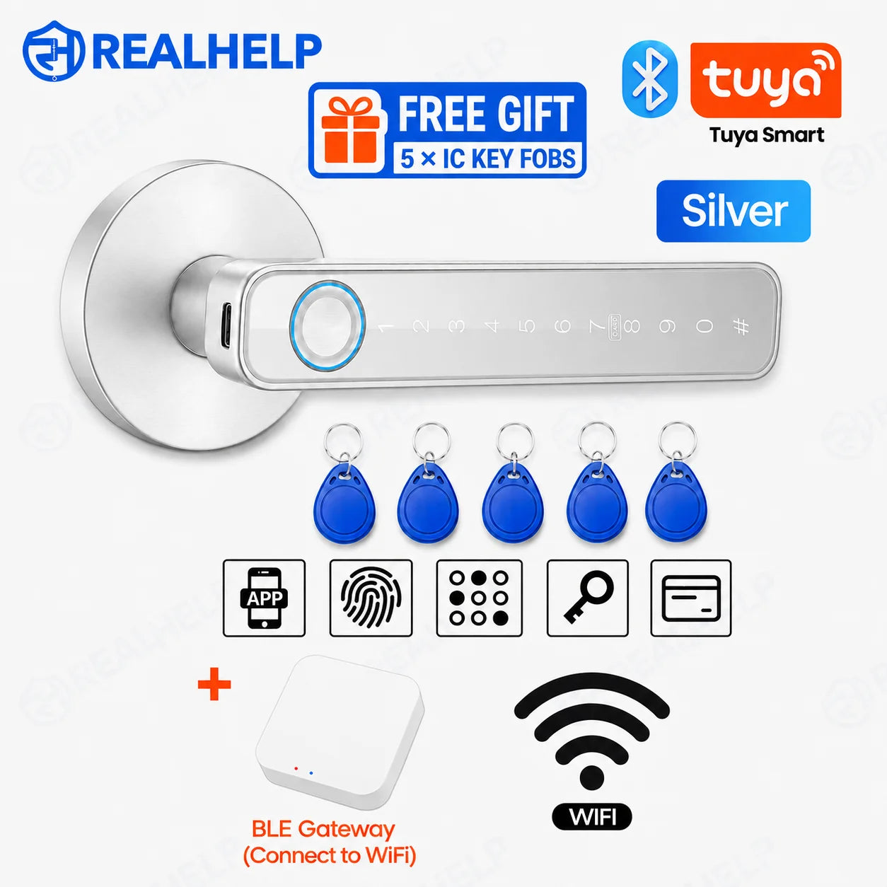 Bluetooth Fingerprint Door Handle Lock Tuya Smart Life App PIN RFID Card Mechanical Key for Home Apartment Office