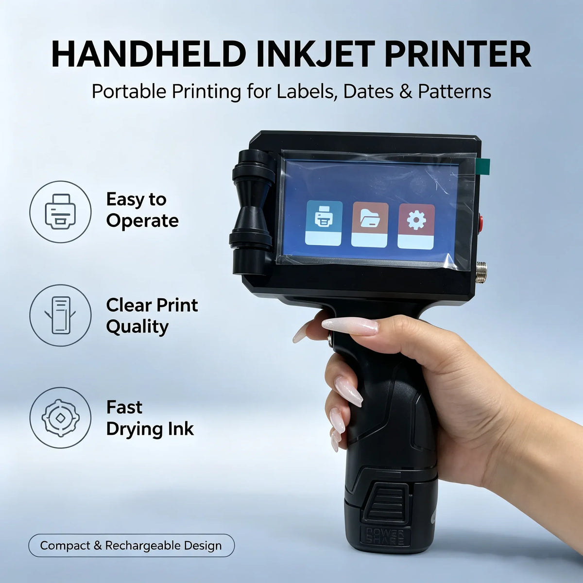 Handheld Inkjet Printer 12.7/25.4mm for QR Barcode Batch Date Number Logo Expiry Date Coding Machine 25 Languages Non-encrypted