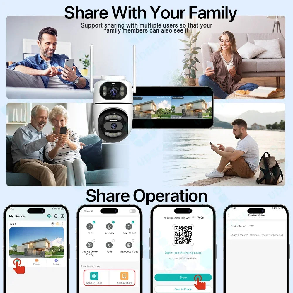 8MP 4K HD Wifi PTZ Camera iCsee APP Dual Lens Dual Screens Video Surveillance IP Camera Ai Tracking Outdoor Home Security CCTV