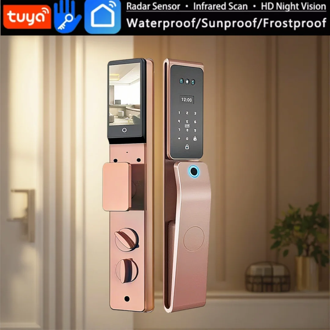 Tuya App Smart Lock with HD Camera Monitoring Face Recognition Multi-language Voice Multi-function Security Door Lock for Home