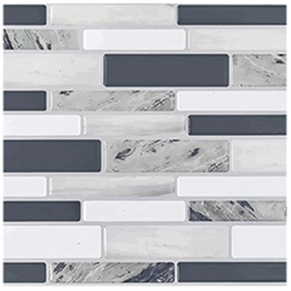 Close-up 3D mosaic tile sticker pattern, white grout lines with dark gray rectangular tiles