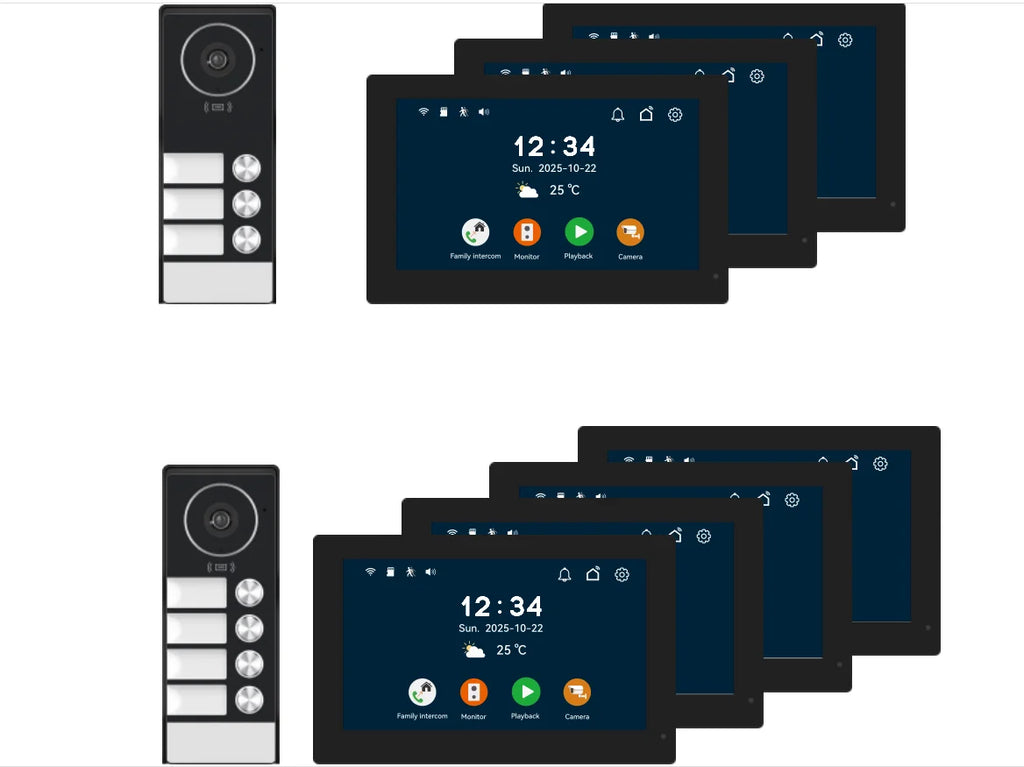2-4 Unit Home 2 Wire 7inch Touch Video Intercom for Apartments Residential Video Door Phone System with RFID Card APP Unlock ﻿