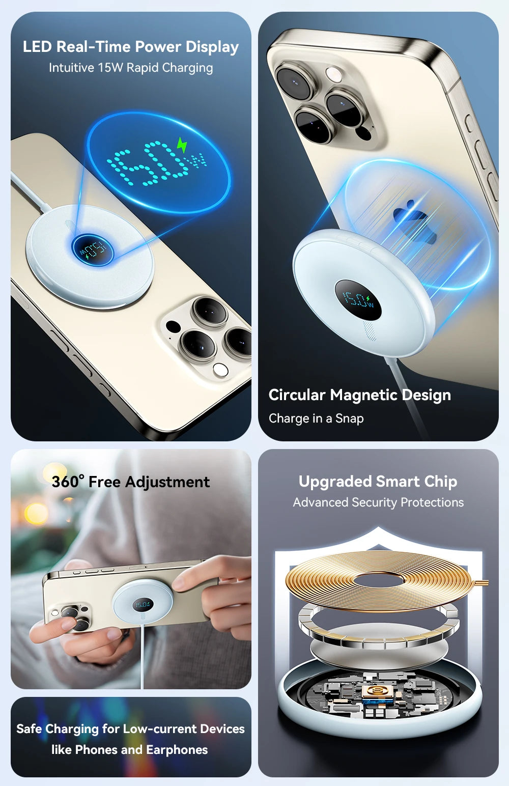 Magnetic 15W Wireless Charger with Digital Display for iPhone Tidesmit