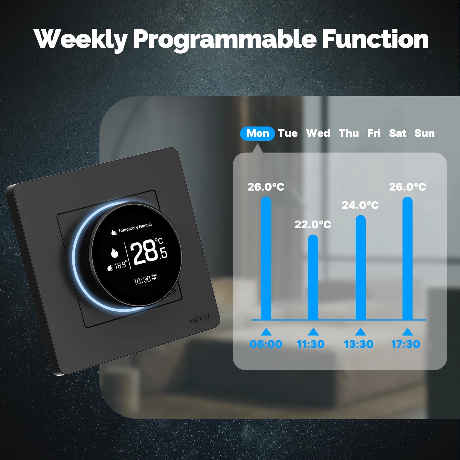 MOES ZigBee Star Ring Smart Thermostat, Knob Control for Water/Electric/Gas Boiler, Works with Alexa Google Home, 9 Languages