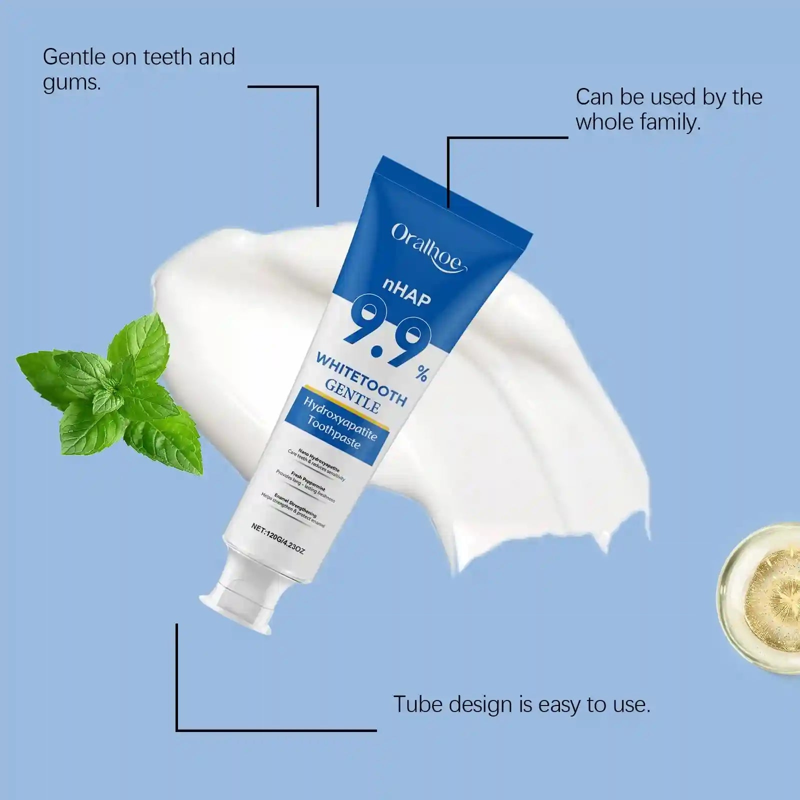 Tidesmit Hydroxyapatite toothpaste for enamel repair, teeth whitening, stain removal, and fresh breath.