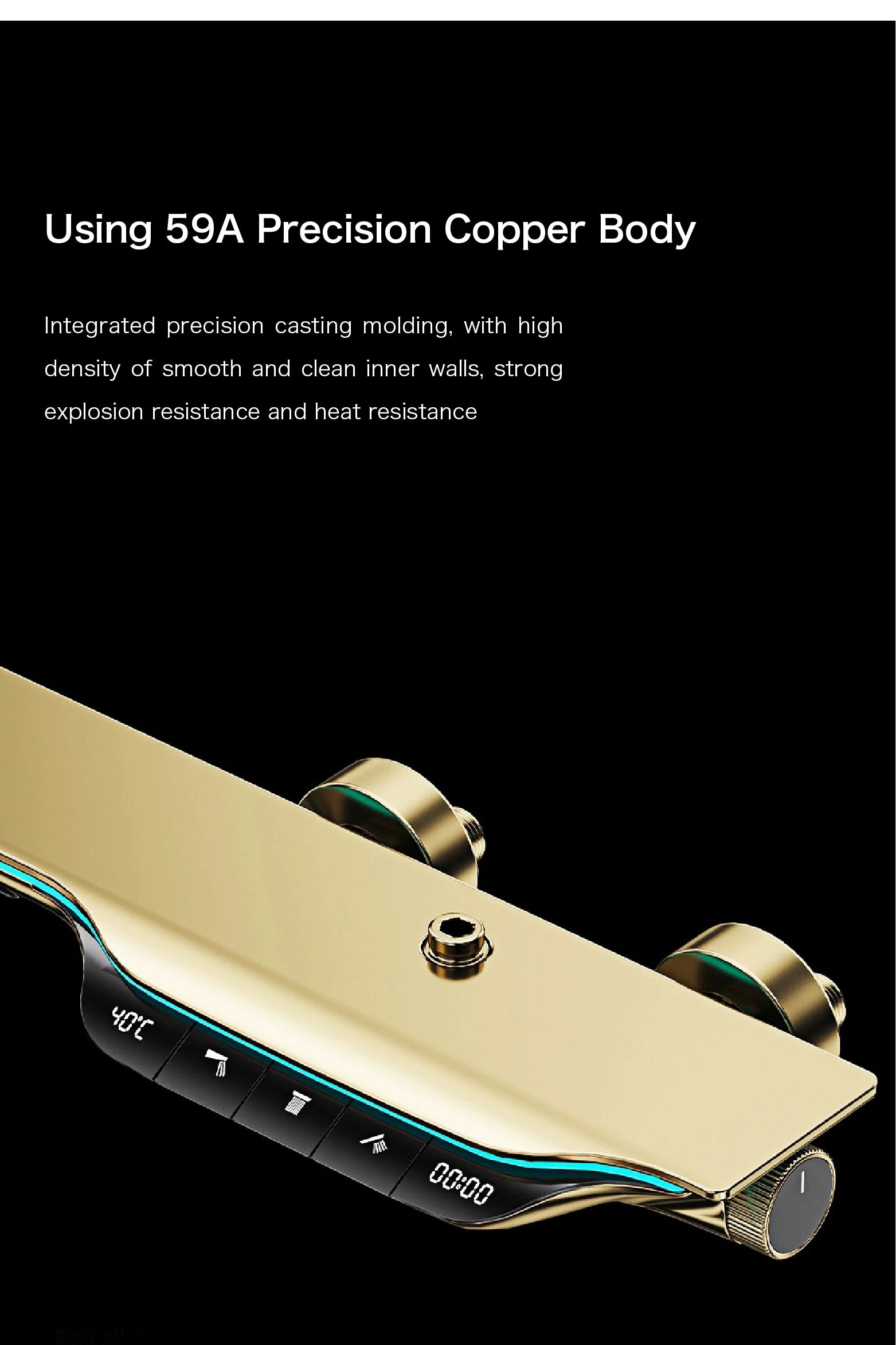 Luxury Brass Gun Gray Shower System Intelligent LED Digital Display Constant Temperature Design, Dual Control Bathroom Faucet