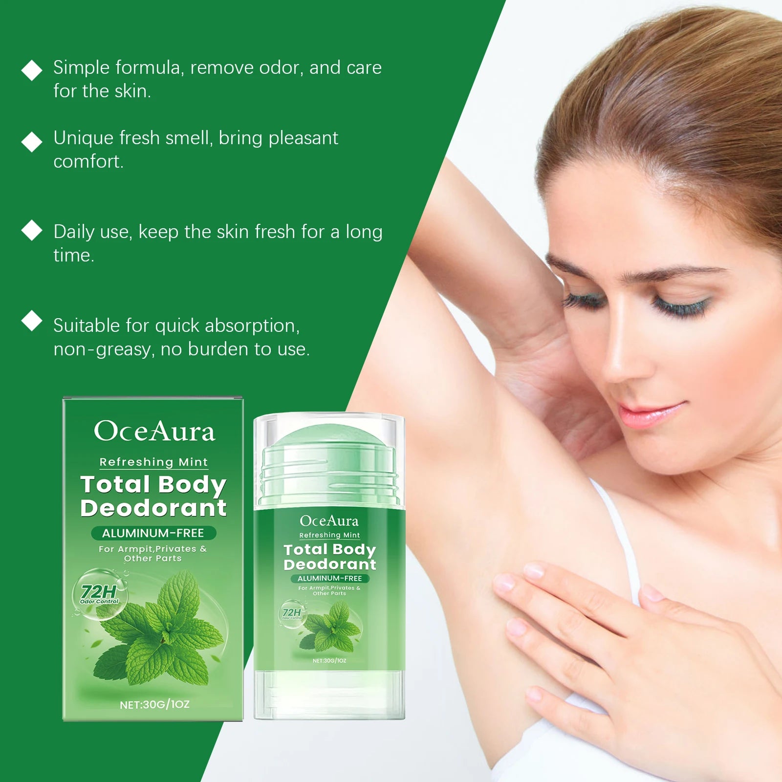 Tidesmit Mint Body Care Stick for long-lasting odor protection and moisturizing, non-greasy daily use 30g deodorant.