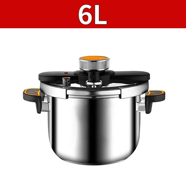 6L stainless steel pressure cooker with black lid and safety locking valve