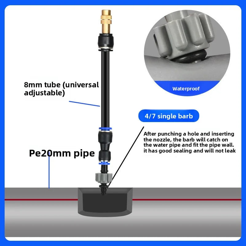 8mm PE Pipe Universal Automatic Irrigation Sprinkler Kit Rotating Copper Nozzle Watering Irrigation Patio Misting Cooling System