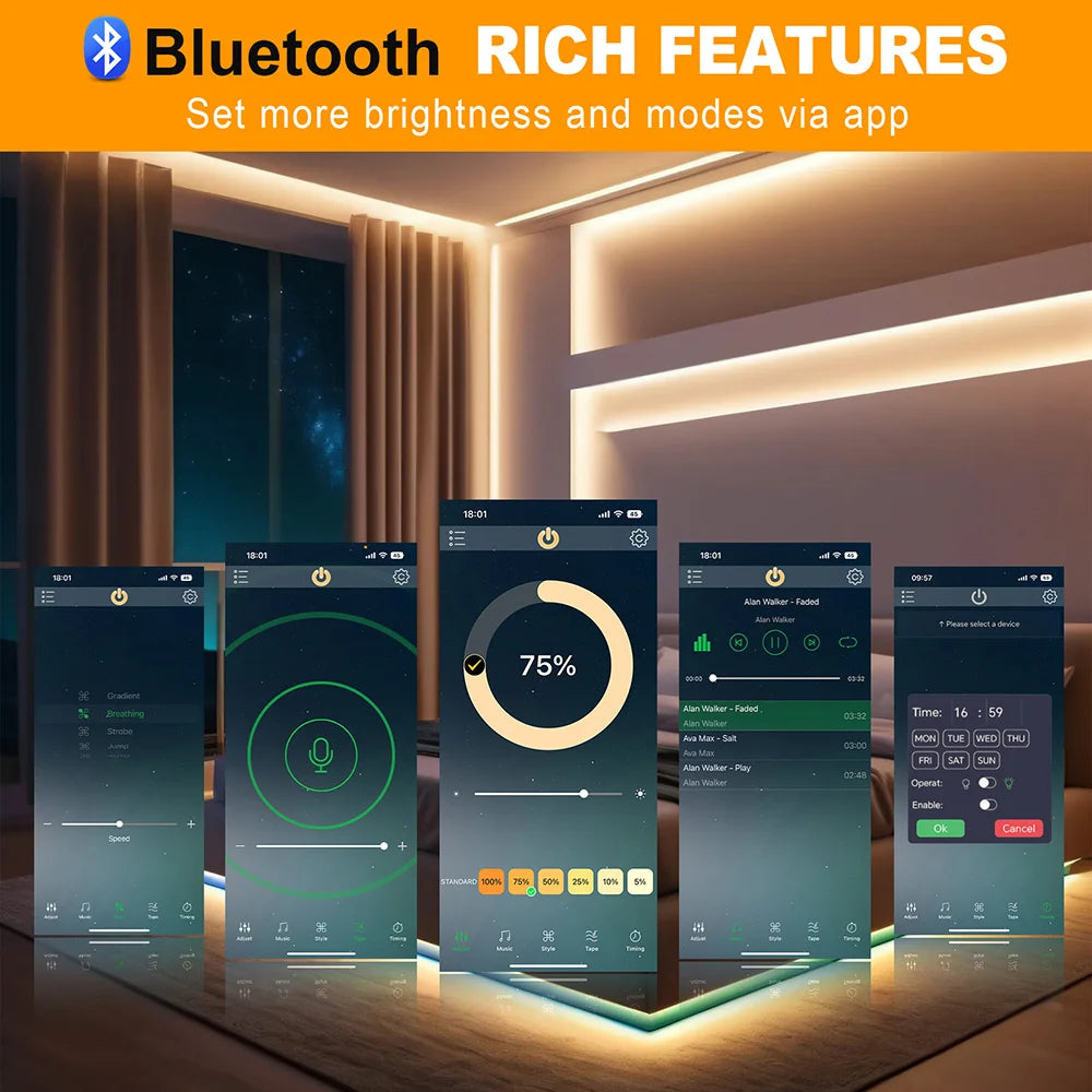 Wall Touch COB LED Neon Strip Light Wifi Bluetooth 23key Remote Control 220V Dimmer Power Kit 5m 10m 20m 40m 0.5m 240LED/m Flex