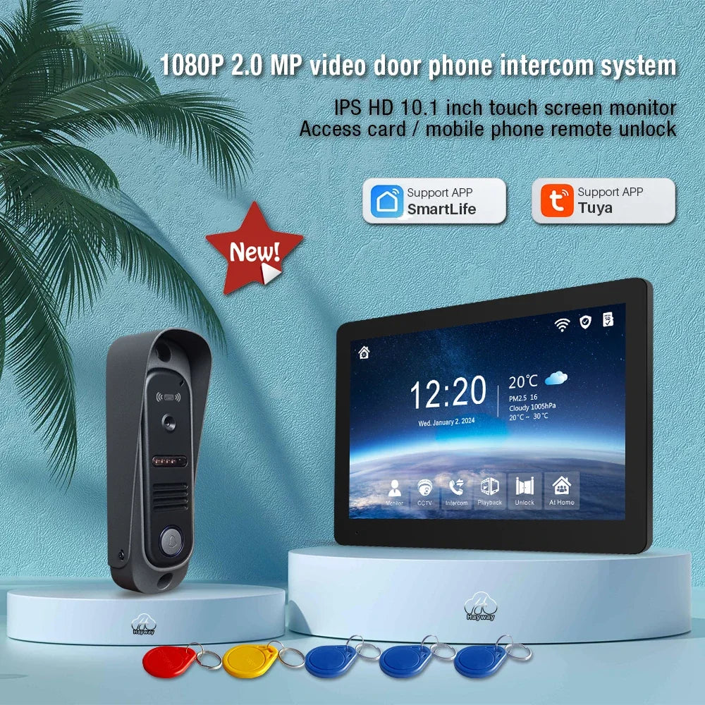 Tuya Wireless IPS 10 " touch screen 1080P camera video intercom kit, with mobile detection, ID access control unlocking,