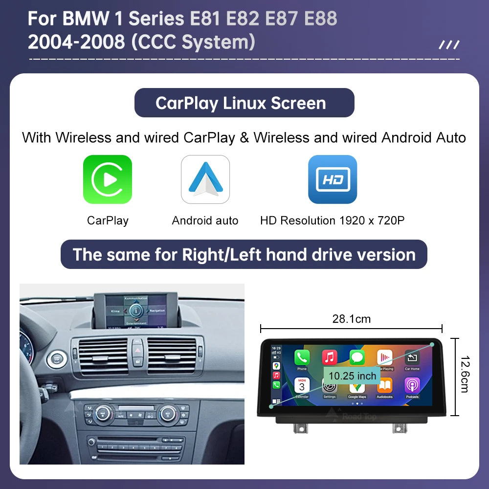 Wireless CarPlay Touch Display for BMW 1 Series E81 E87 CIC/CCC 10.25 1 SERIES CCC None Tidesmit