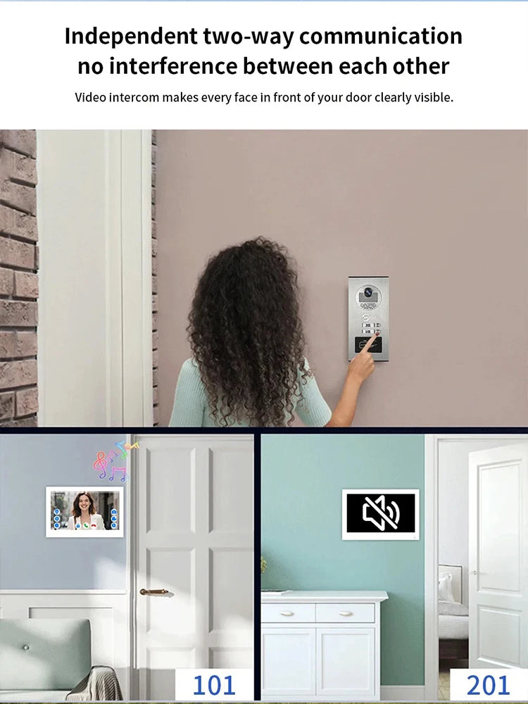ANJIELO 7 Inch 1080P Tuya WiFi Video Door Phone 2‑4 Units Multi Apartment Intercom Remote Unlock Home Security Video Doorbell