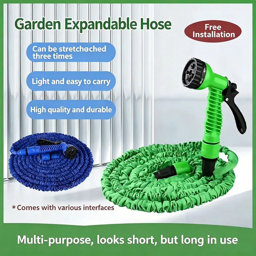 25FT-100FT Telescopic Expandable Garden Hose Kit High Pressure Spray Gun 7 Nozzle Pattern for Car Washing Yard Watering Cleaning