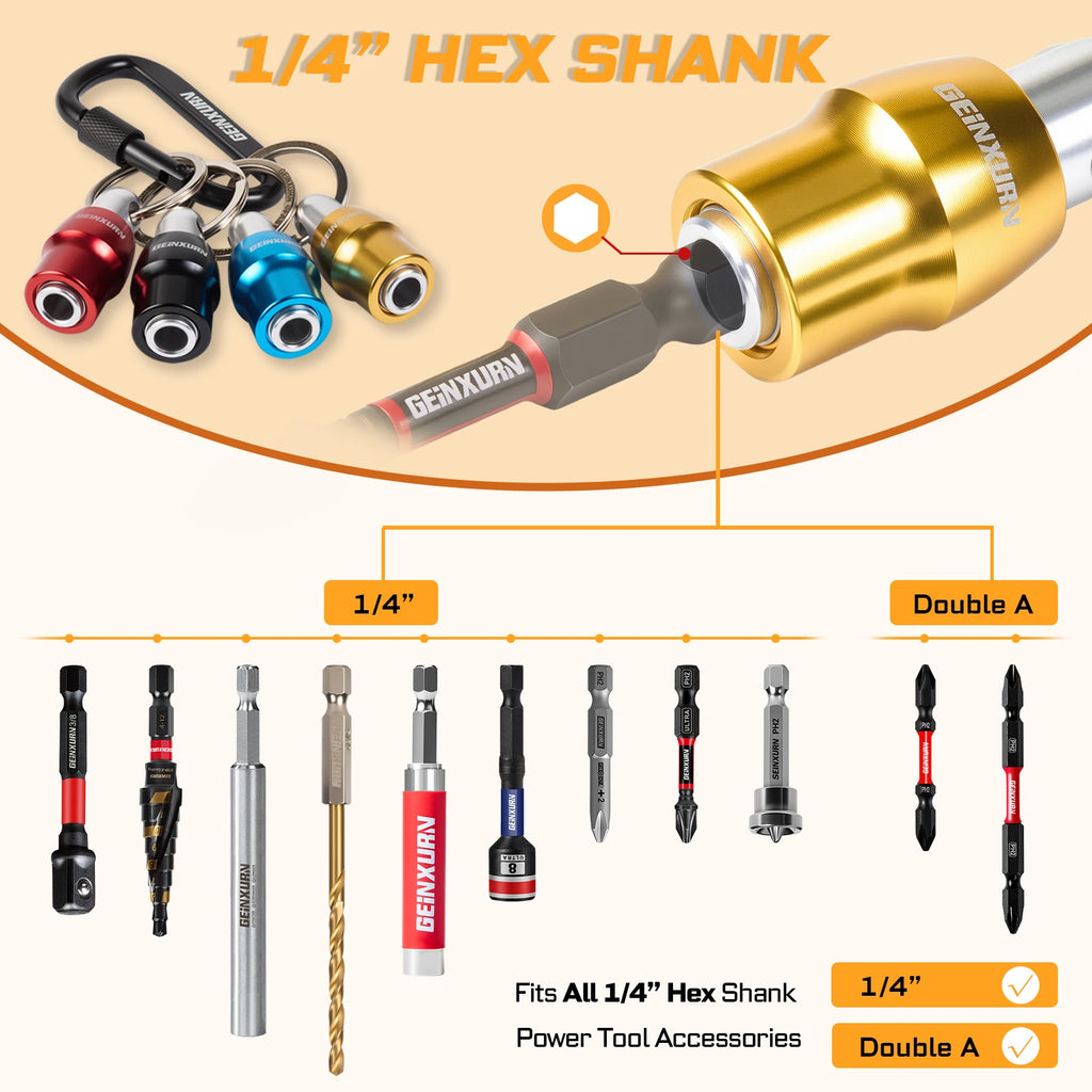 Geinxurn Keychain Bit Holders Set,1/4" Hex Shank Bit Holder, Premium Aluminum Construction,Compact Keyring Design for Easy Carry