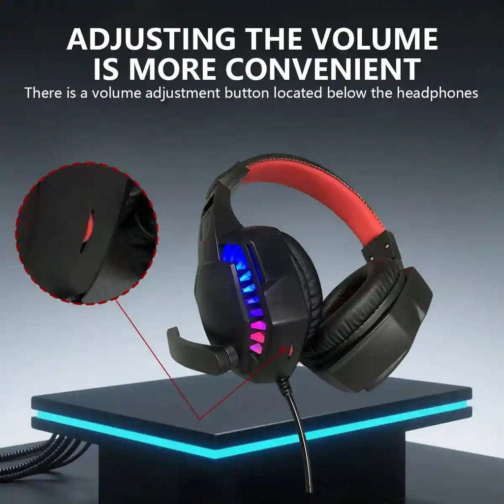 Wired Gaming Headset with RGB Audio - Black and Red Over-Ear Design Tidesmit