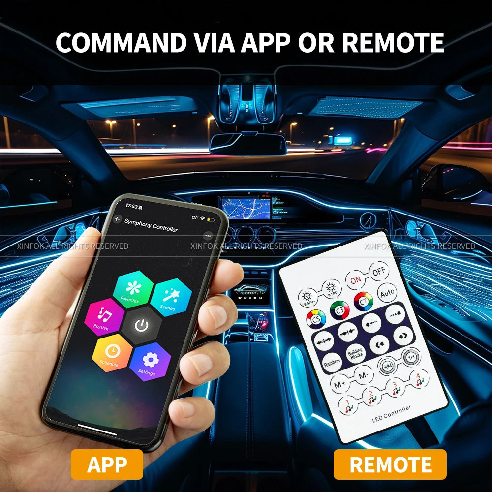 RGB Car Ambient LED Strip Lights with Music Sync App Control Tidesmit