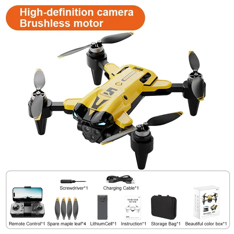 4K Camera Drone with GPS, Obstacle Avoidance, and Foldable Frame - Yellow yellow Tidesmit