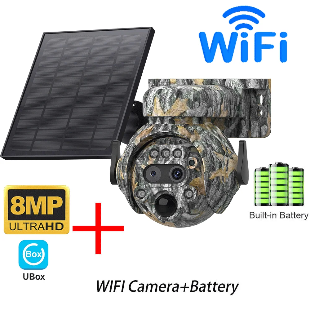 INQMEGA 8MP Solar Powered Camera 4K 4G / WIFI Solar Camera Solar Panel  Security PIR Human Detection Cam in Forest
