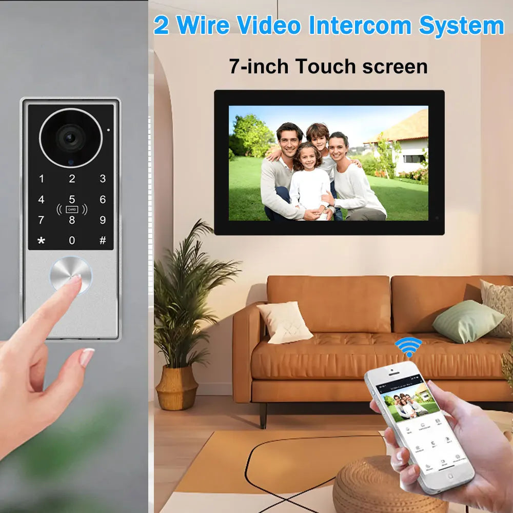 7inch Visiophone 2 Wire Video Porter Doorbell Camera WiFi Intercom System Wireless Video Ringtone Doorphone Tuya Password Unlock