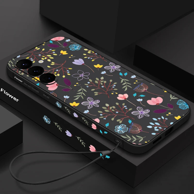 Floral Samsung Galaxy S25 Ultra Case | Slim Shock-Absorbing Cover A089 Black-Lanyard Tidesmit