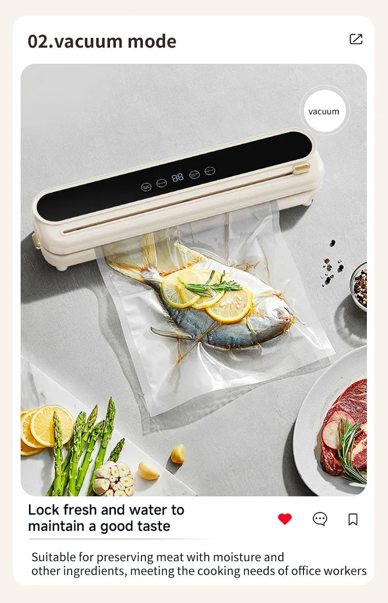 2026 New Electric Vacuum Sealer Built‑in Cutter Dry Wet Mode Automatic Food Sealer Kitchen Food Preservation Packaging Machine