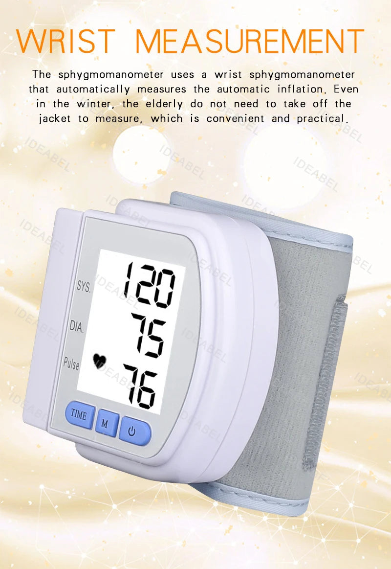 Blood Pressure Monitor Heart Beat Rate Pulse Meter Digitlal Tensiometro Health Medical BP Sphygmomanometer Wrist cuff Digital
