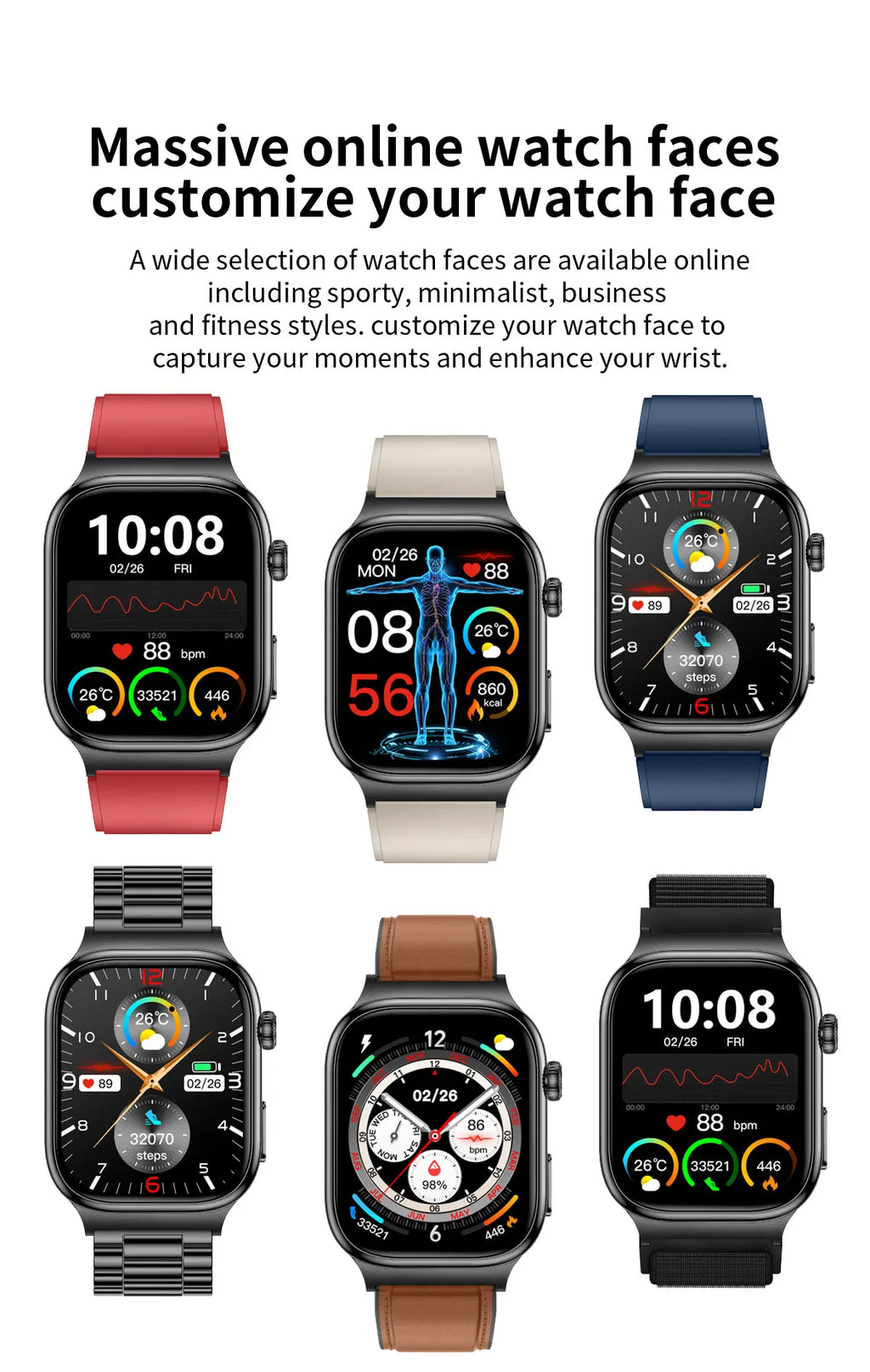 2026 New Hospital Level Health Smart Watch Body Fat ECG Blood oxygen BP Health AMOLED Screen HD Call Sport Smart Watches For Man
