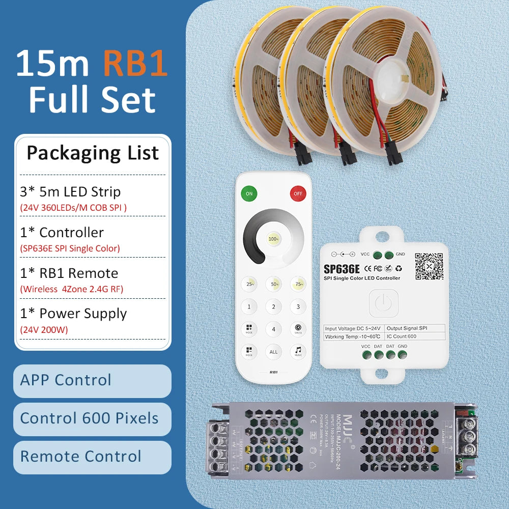 WS2811 Horse Running COB LED Strip 20M 15M 10M 24V Water Flow LED Tape Ribbon Light with Banlanx APP SP636E Touch Controller Set