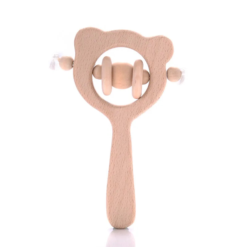 1Pcs Animal Shape Baby Wood Teether Rabbit Owl Beech Wooden Ring Teether Nursing Pendant Baby Rattles Chew Toys