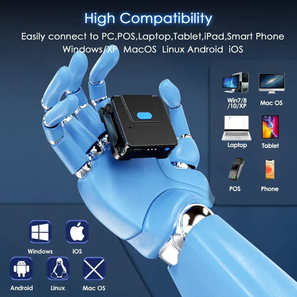 Eyoyo 2D Bluetooth Barcode Scanner Left&Right Hand Glove Wearable Scanner Patable 1D QR Finger Bar Code Reader Wireless Device