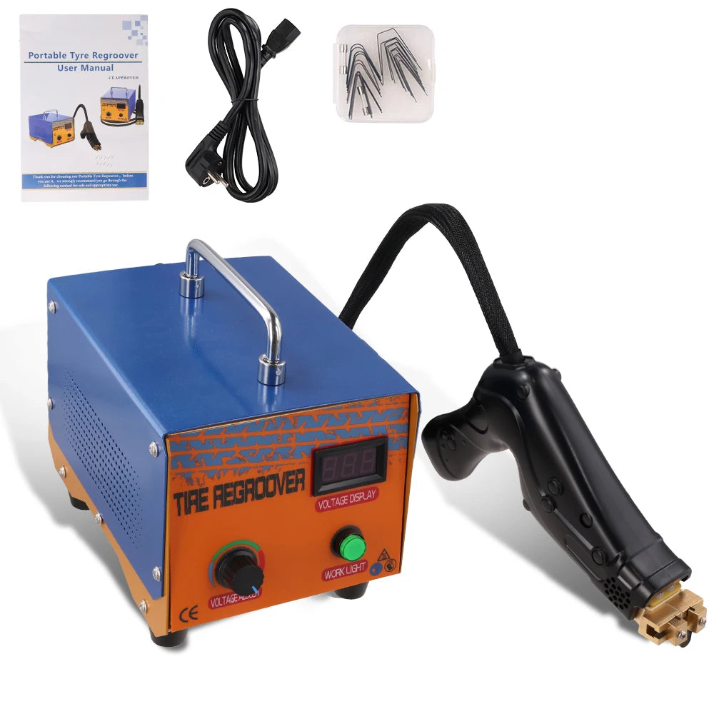 Podofo 1000W Tire Groover Machine Tyre Regrooving Iron Cutter Tool Kit Equipped With 10 Types Tire Cutting Blades For Rubber Tire Retread Work