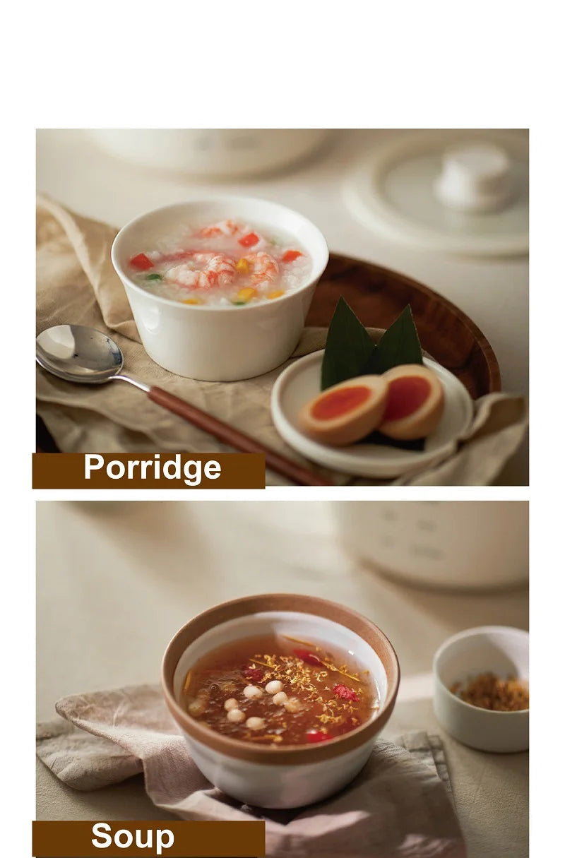 1.2L electric rice cooker with ceramic non-stick pot, serving porridge and soup