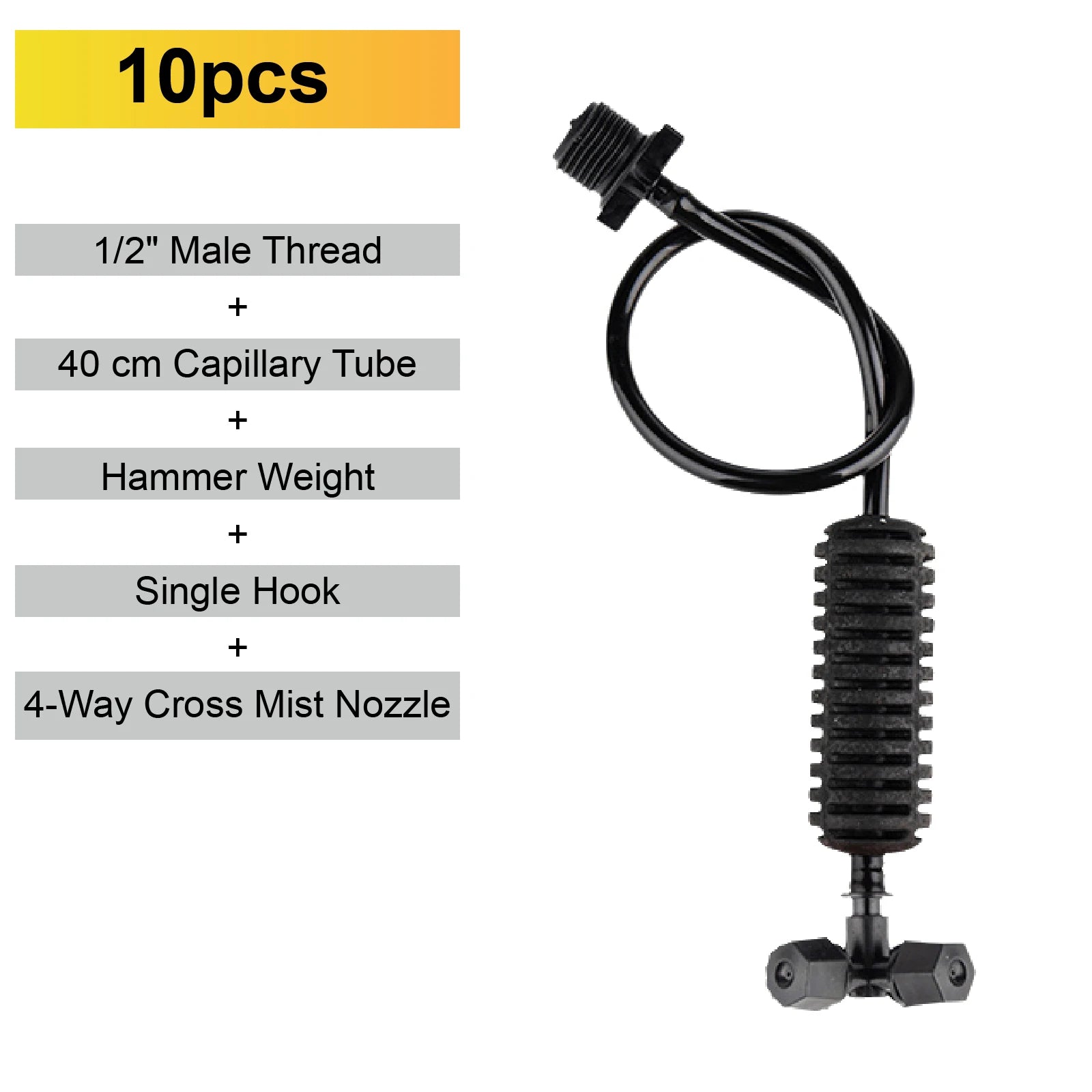 10-pack 4-way cross mist nozzle set with single hook and capillary tube