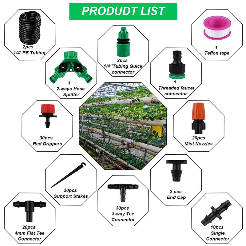 30M Garden Hose Set Adjustable Nozzle & Micro Drip Irrigation Automatic Watering System for Flowers DIY Portable Garden Supplies