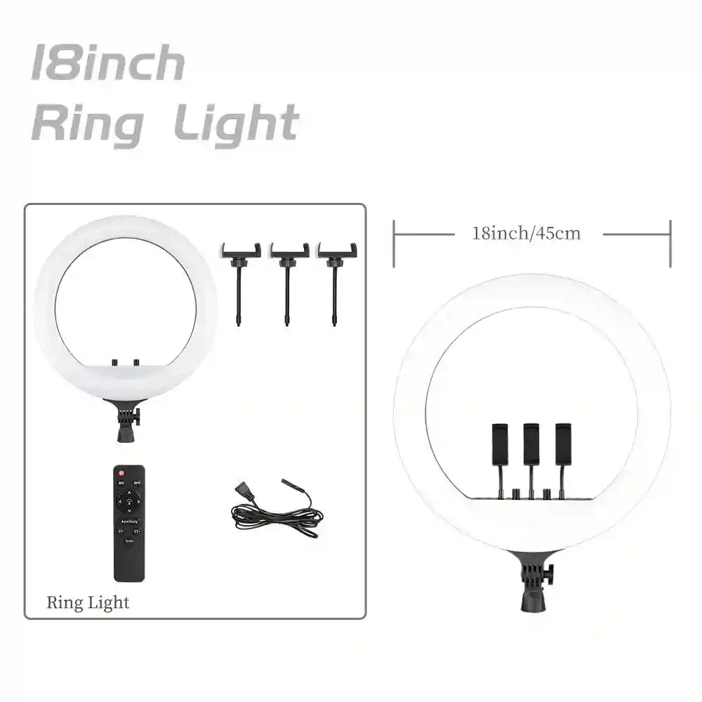 18 Inch LED Ring Light with Adjustable Tripod for Content Creation No Tripod E Tidesmit