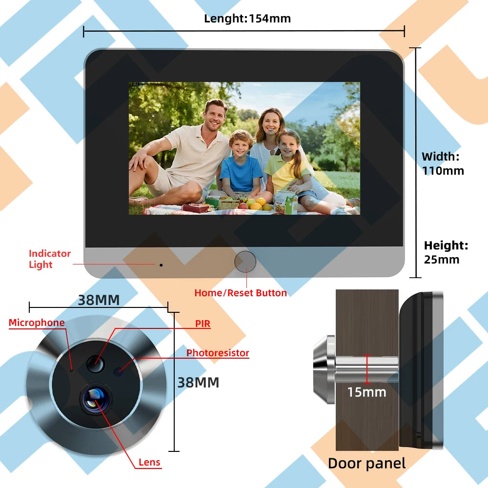 Tuya Smart 2MP 5Inch Screen Mini Digital Peephole Eye Viewer WiFi IR PIR Motion Door Camera 10000mAh battery work 3-4 Months